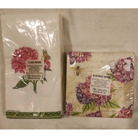 Creative Converting~32 Count Floral Paper Guest Napkins And 40 Cocktail Napkins - Picture 4 of 4